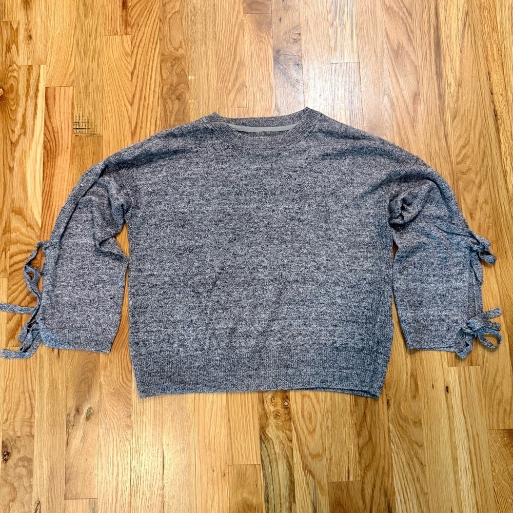 Brochu Walker Brown / Gray Linen Knit Sweater XS Lace-Up Tie Sleeve Detail